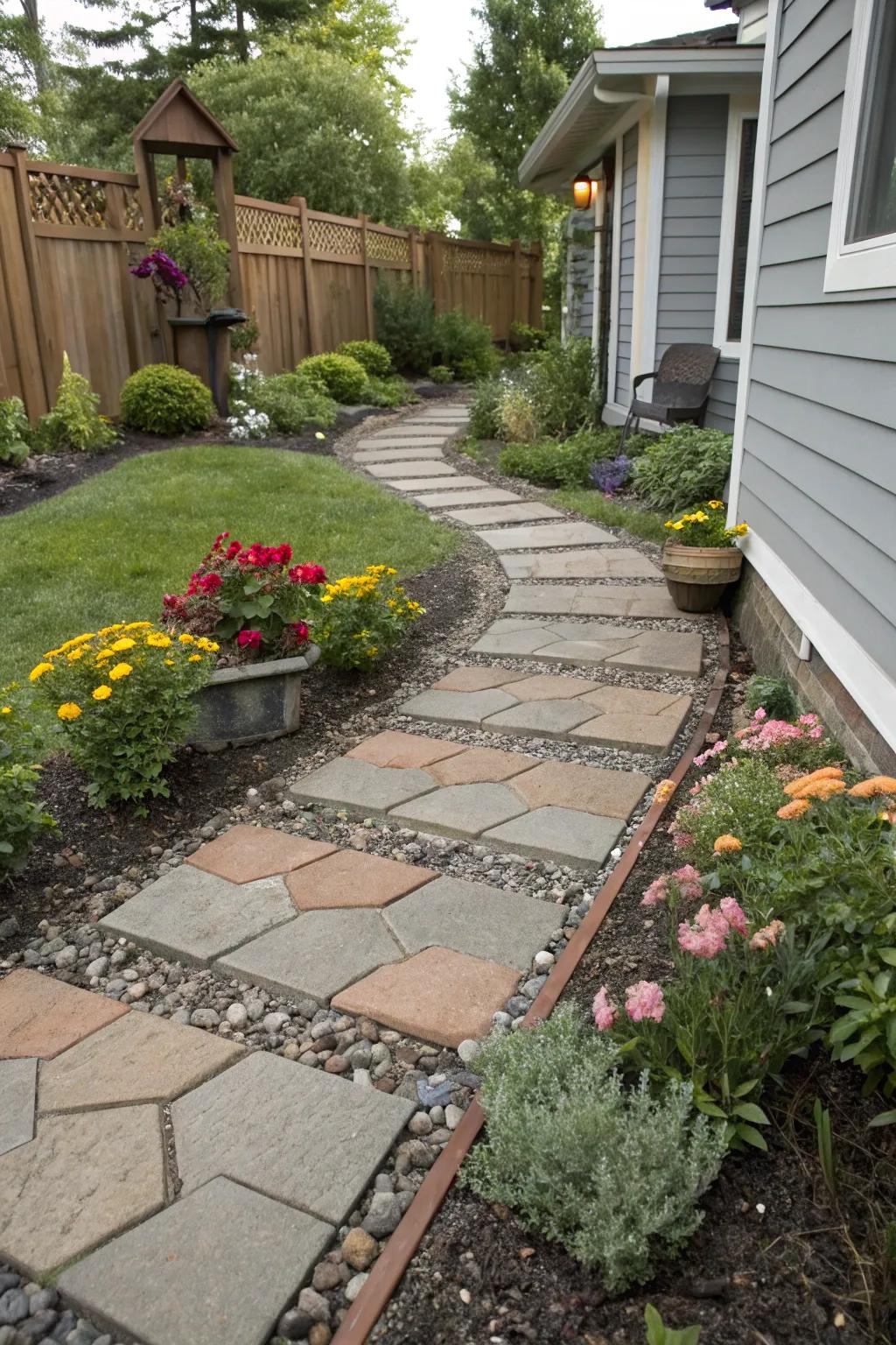 Staggered pavers create a relaxed and inviting path.