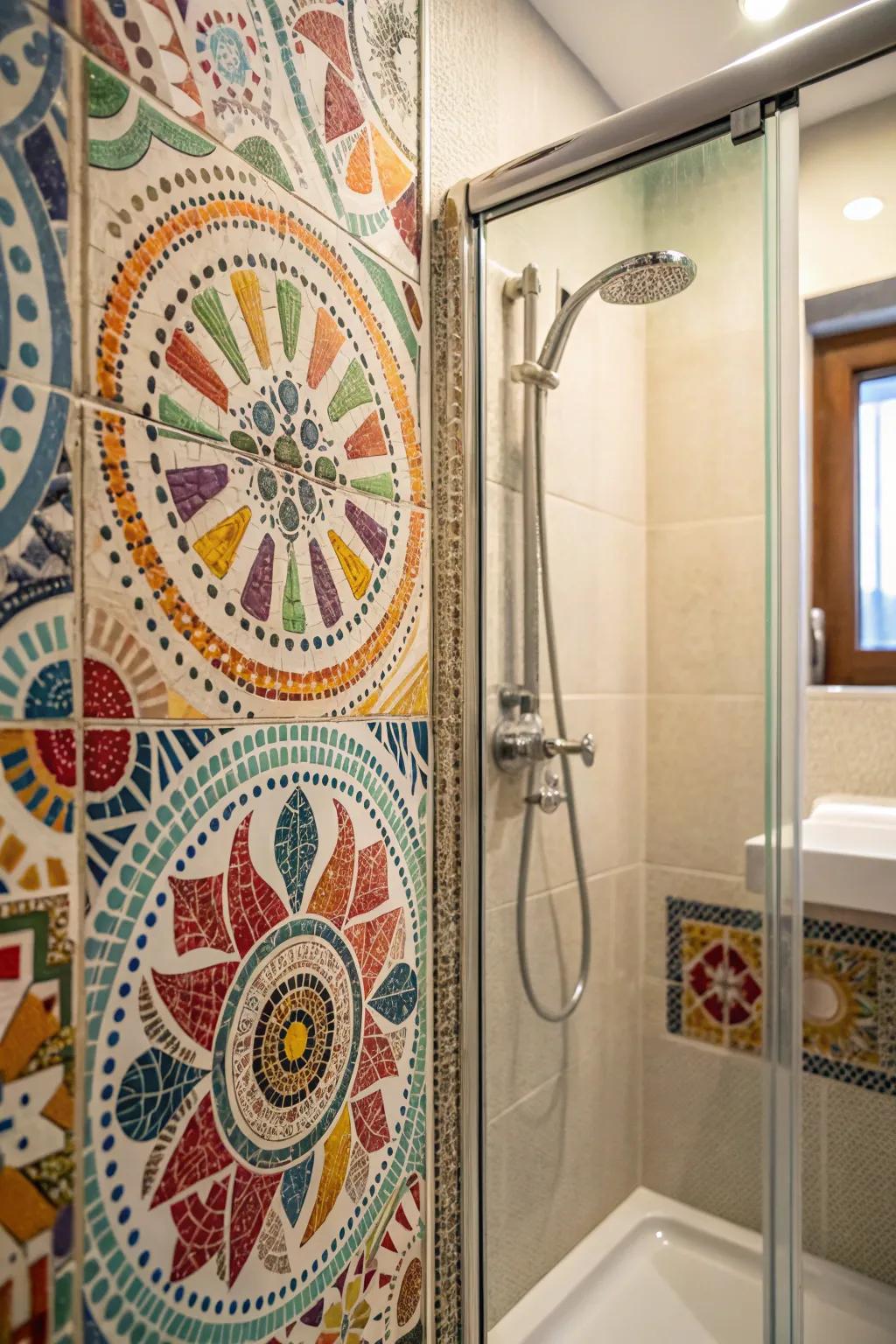 Tessellated tiles contribute an artistic flair to confined shower spaces.