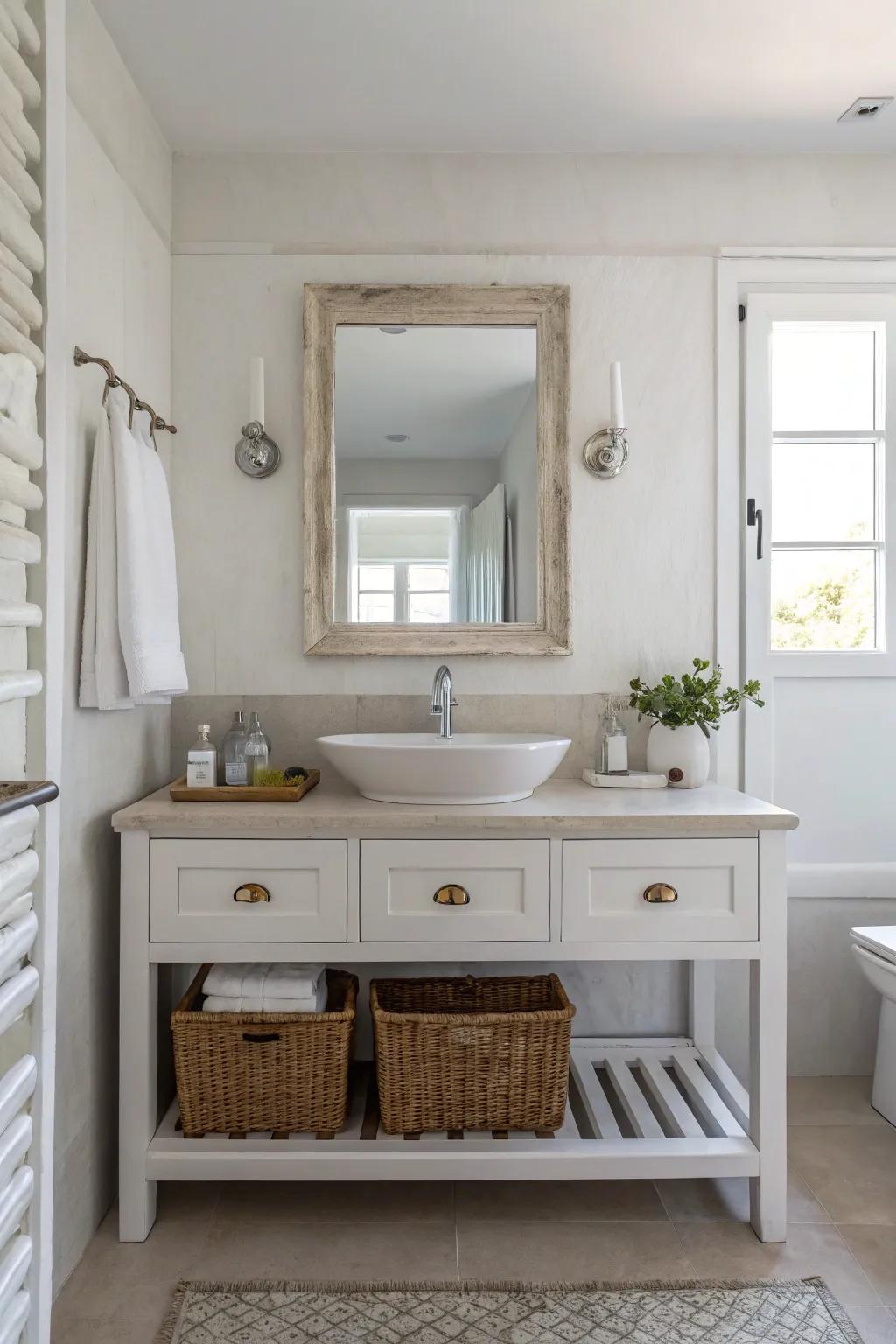 A minimalist vanity that brings elegance and simplicity to a small bathroom.