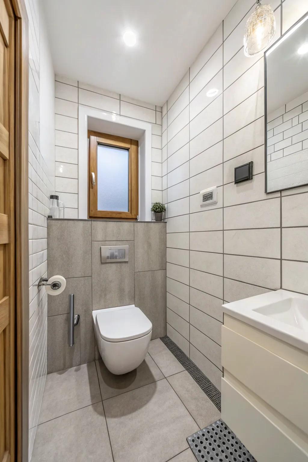 Neutral colors create a calming and open atmosphere in small bathrooms.