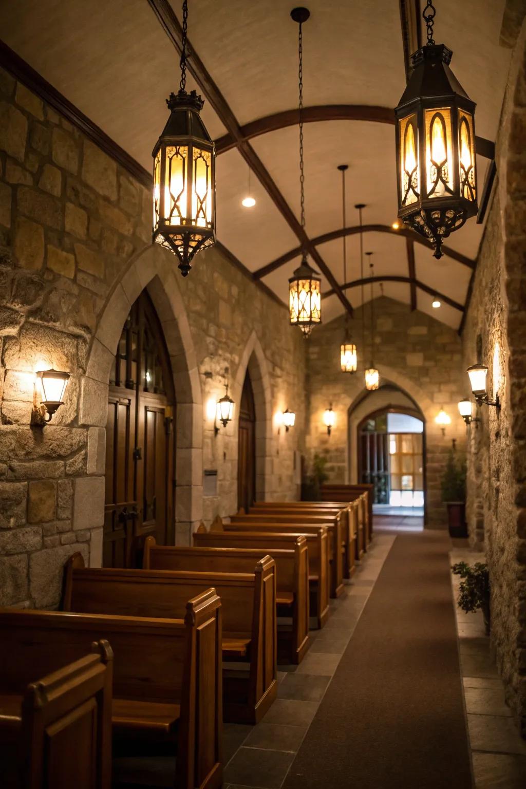 Refined lighting pieces enhancing the ambiance of a petite foyer.