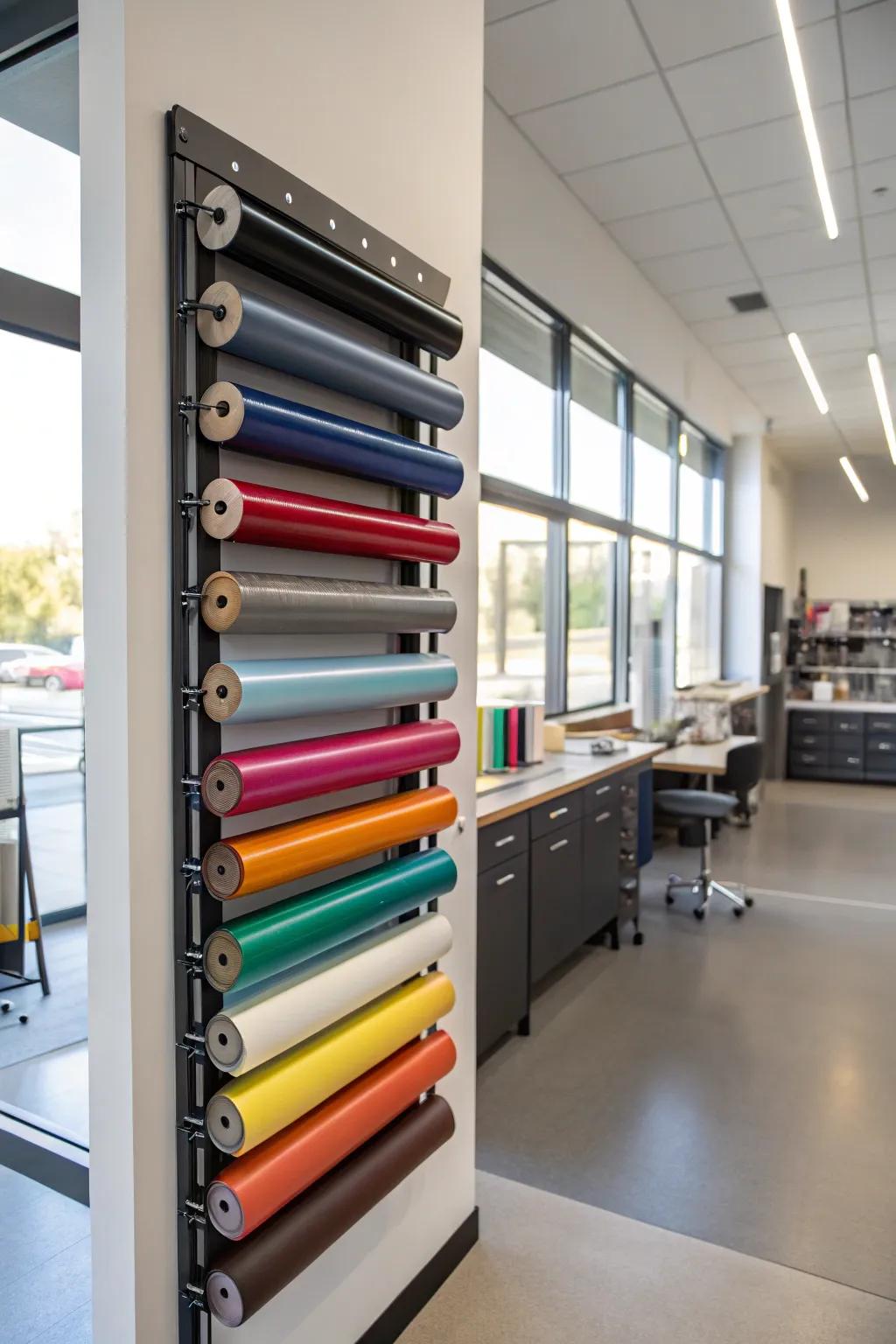 Wall-mounted racks use vertical space effectively.