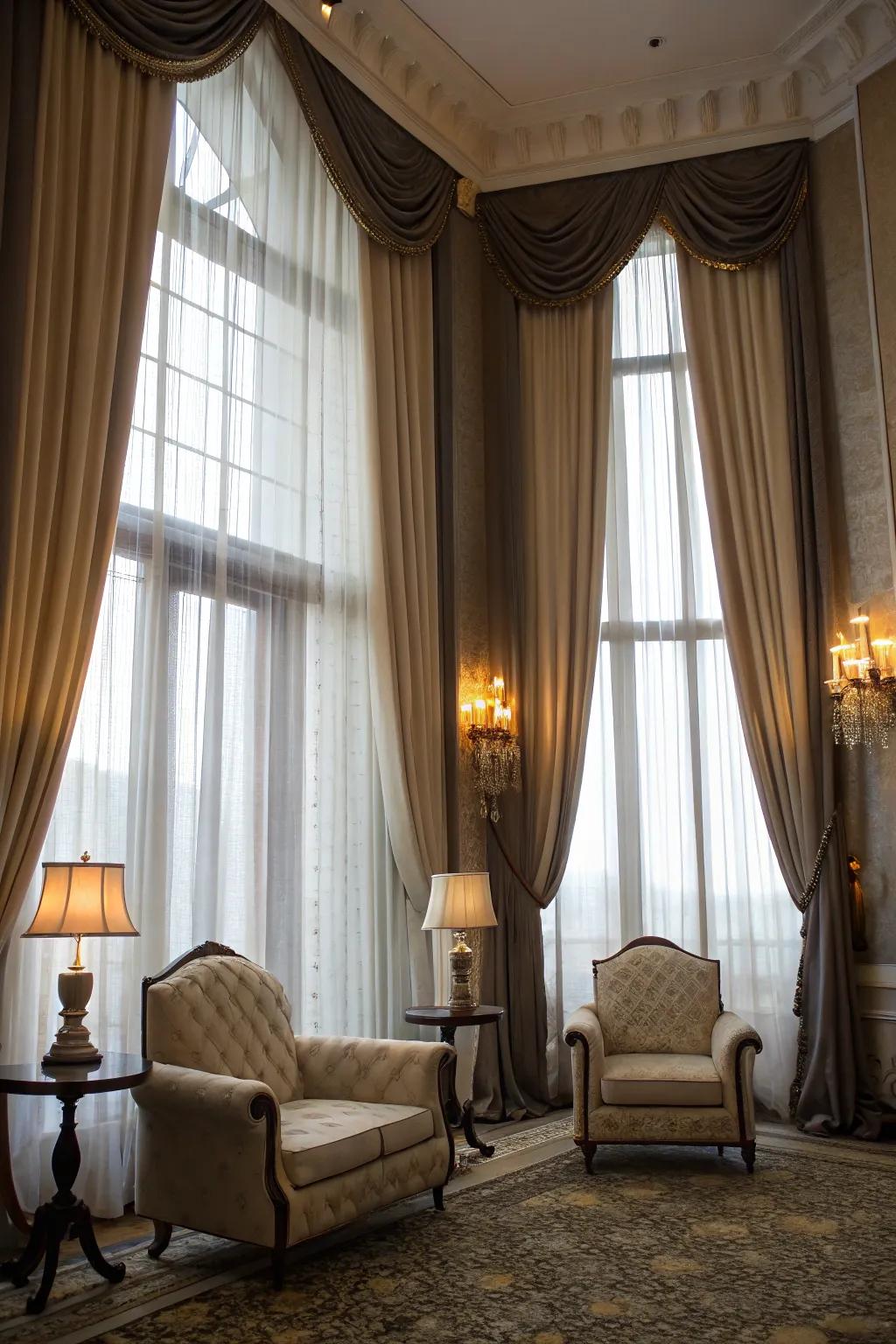 Layered curtains deliver flexibility and elegance.