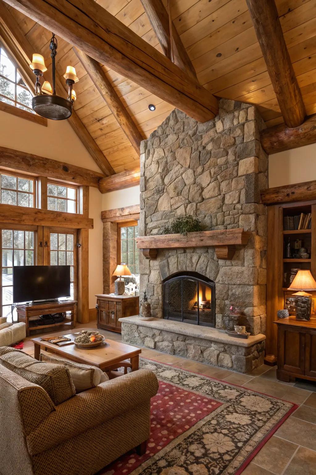Country-style stone veneer brings coziness and personality to this welcoming setting.