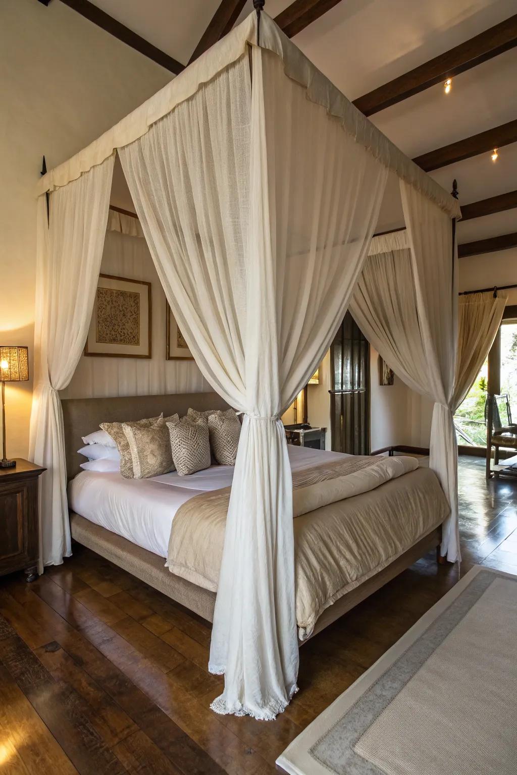 A four-poster bed turns any room into a luxurious getaway.