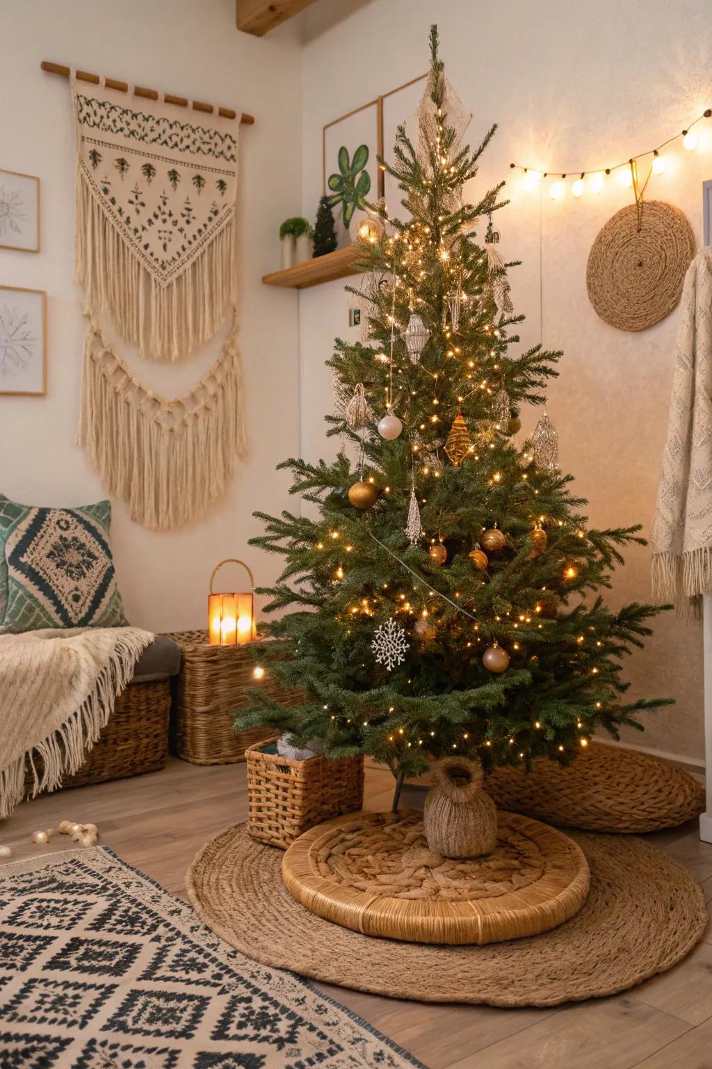 Rattan tree skirts bring rustic elegance to your holiday scene.