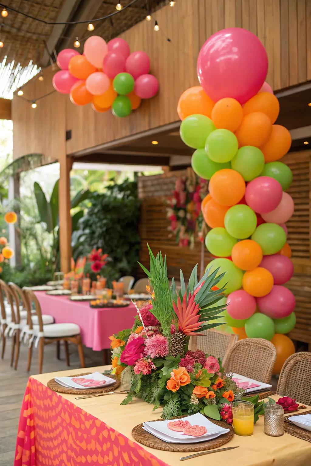 Brilliant and exuberant decorations establish the perfect tropical atmosphere.