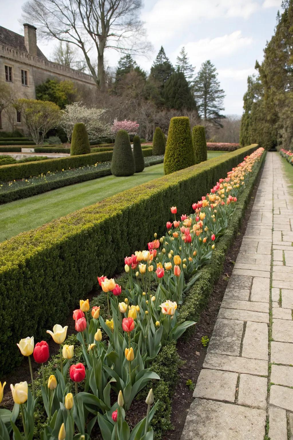 Timeless elegance: A formal tulip garden.