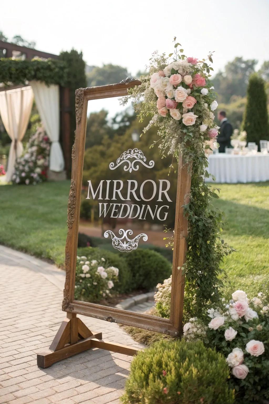 A mirror sign adds elegance and reflects your wedding's sophisticated style.