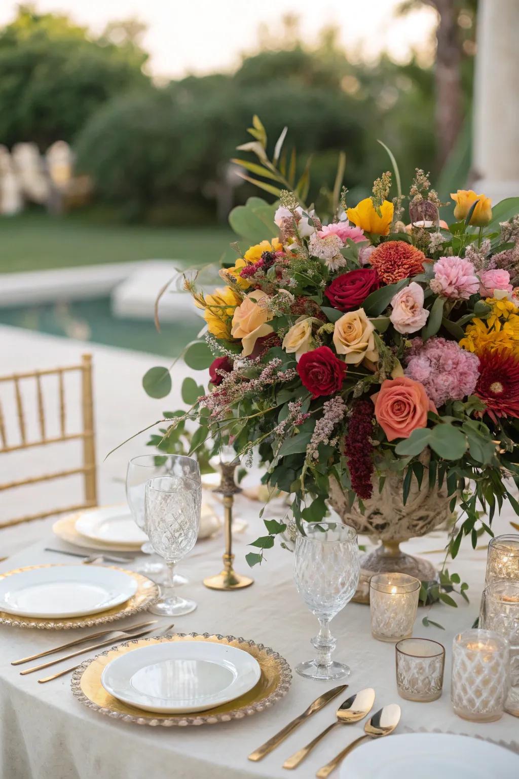 Lush flower arrangements bring life and color to your tablescape.