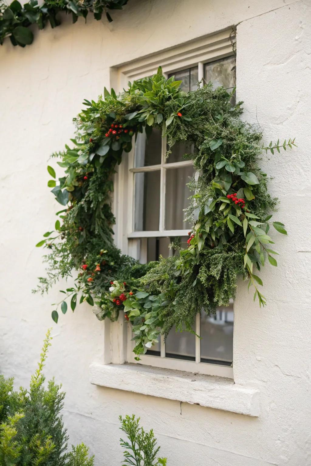 Vegetation garlands introduce a revitalizing element to window frames.