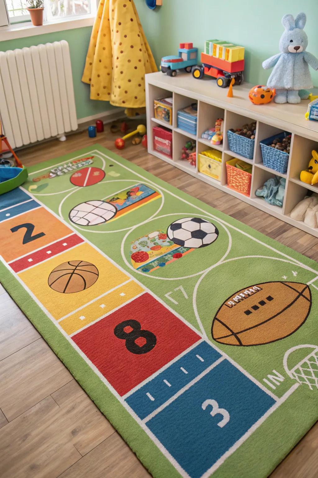 An interactive sports mat delivers a playful and thematic space for tummy time.
