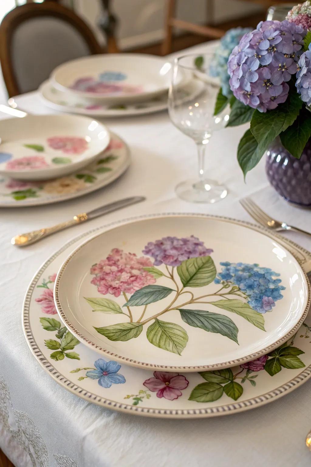 Chic hydrangeas add a sophisticated and elegant touch to your plates.