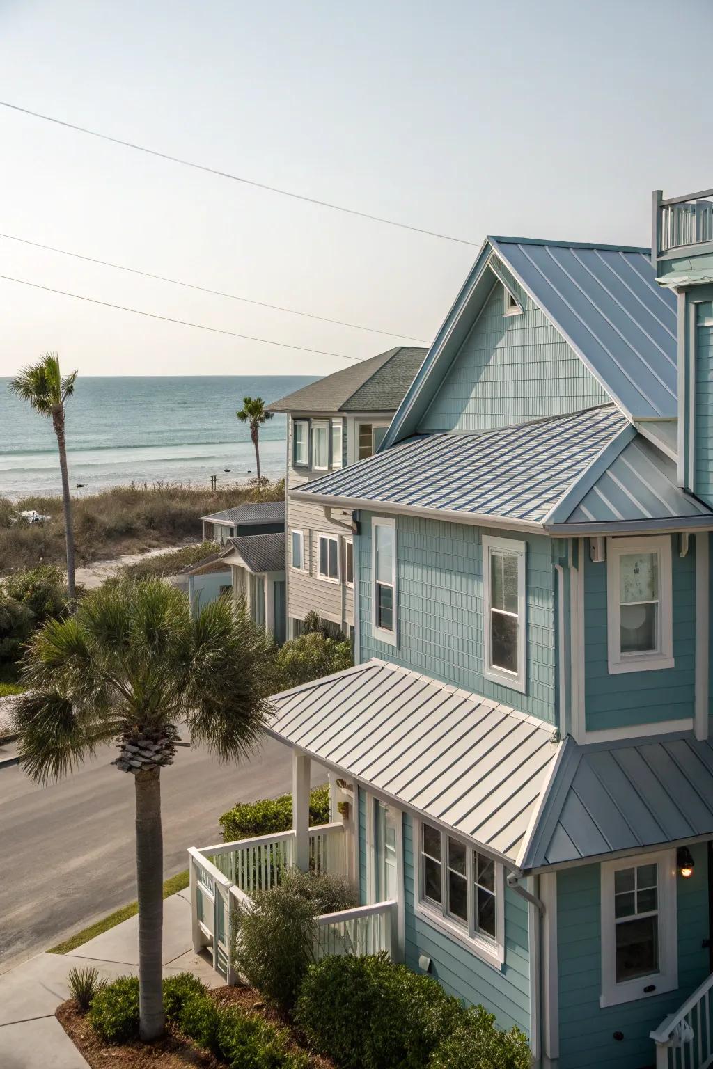 A beachside community home with ocean-inspired metal cladding for a cool coastal vibe.