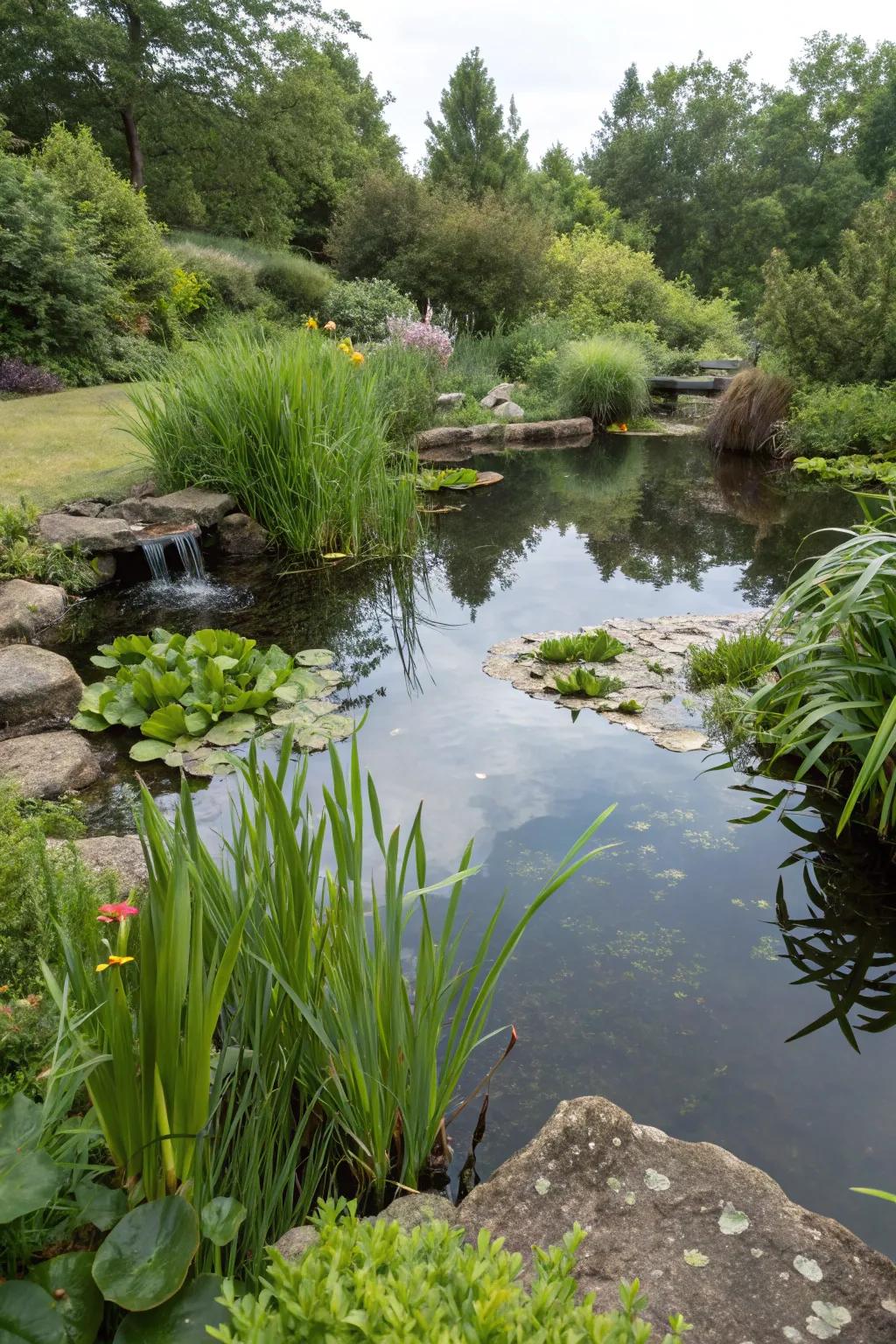 Plants act as natural filters for a clean and clear mini pond.