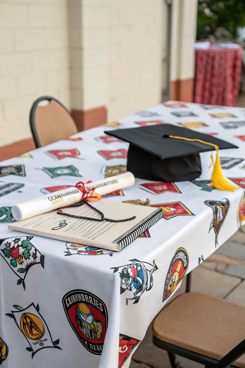 Themed tablecloths add a personalized touch to the party.