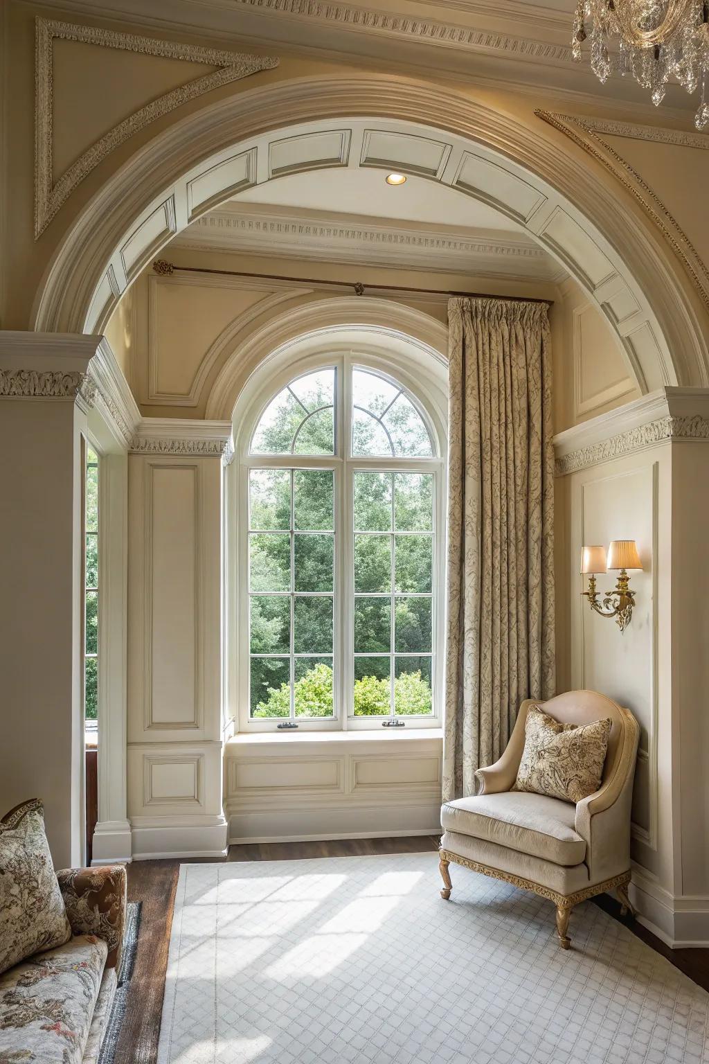 Arched moldings bring elegance and structure.