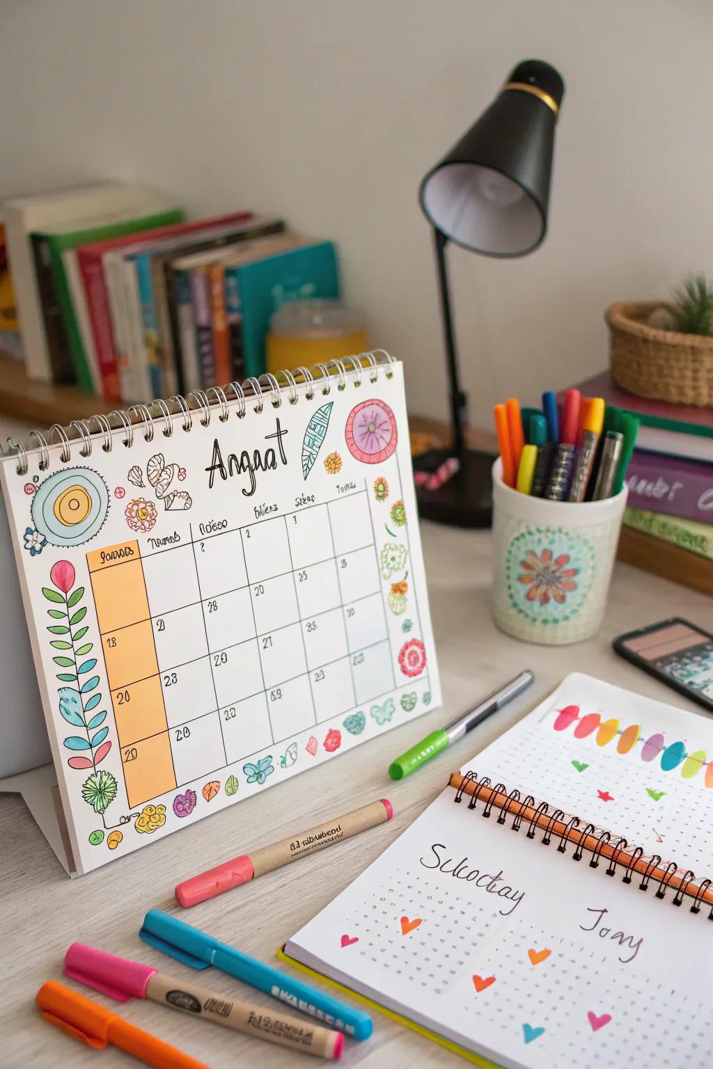 Personalize your calendar with hand-drawn doodles for a creative touch.