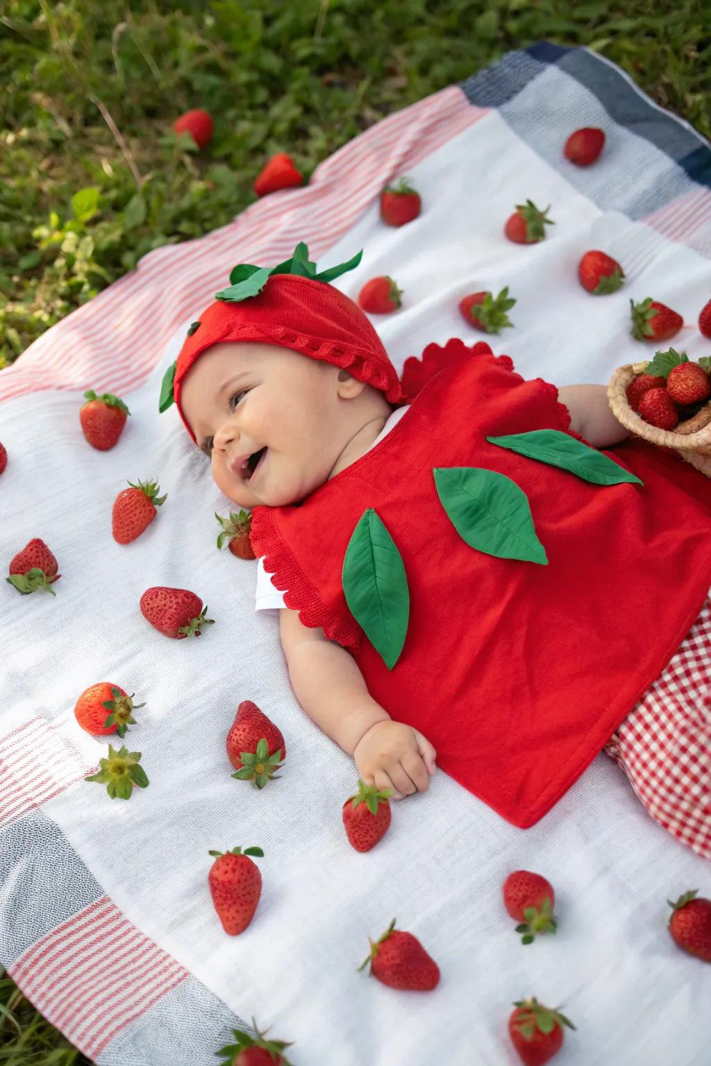 Berry cute! This little strawberry is ready for Halloween.