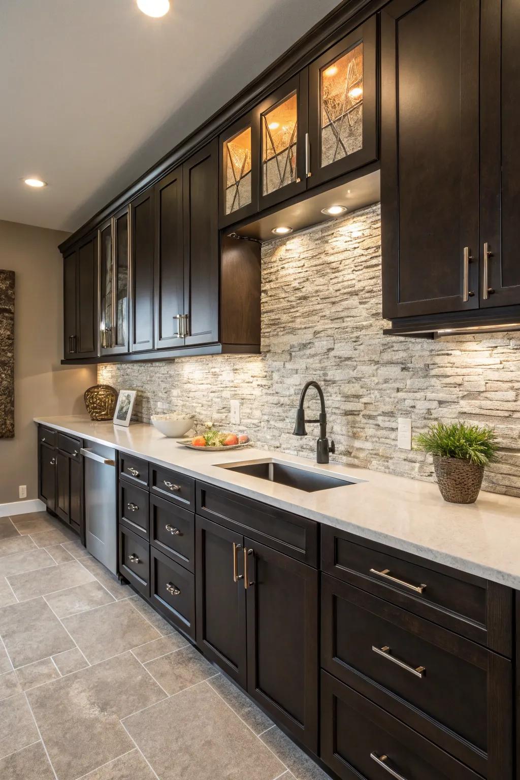 Add depth with textured stone tiles.