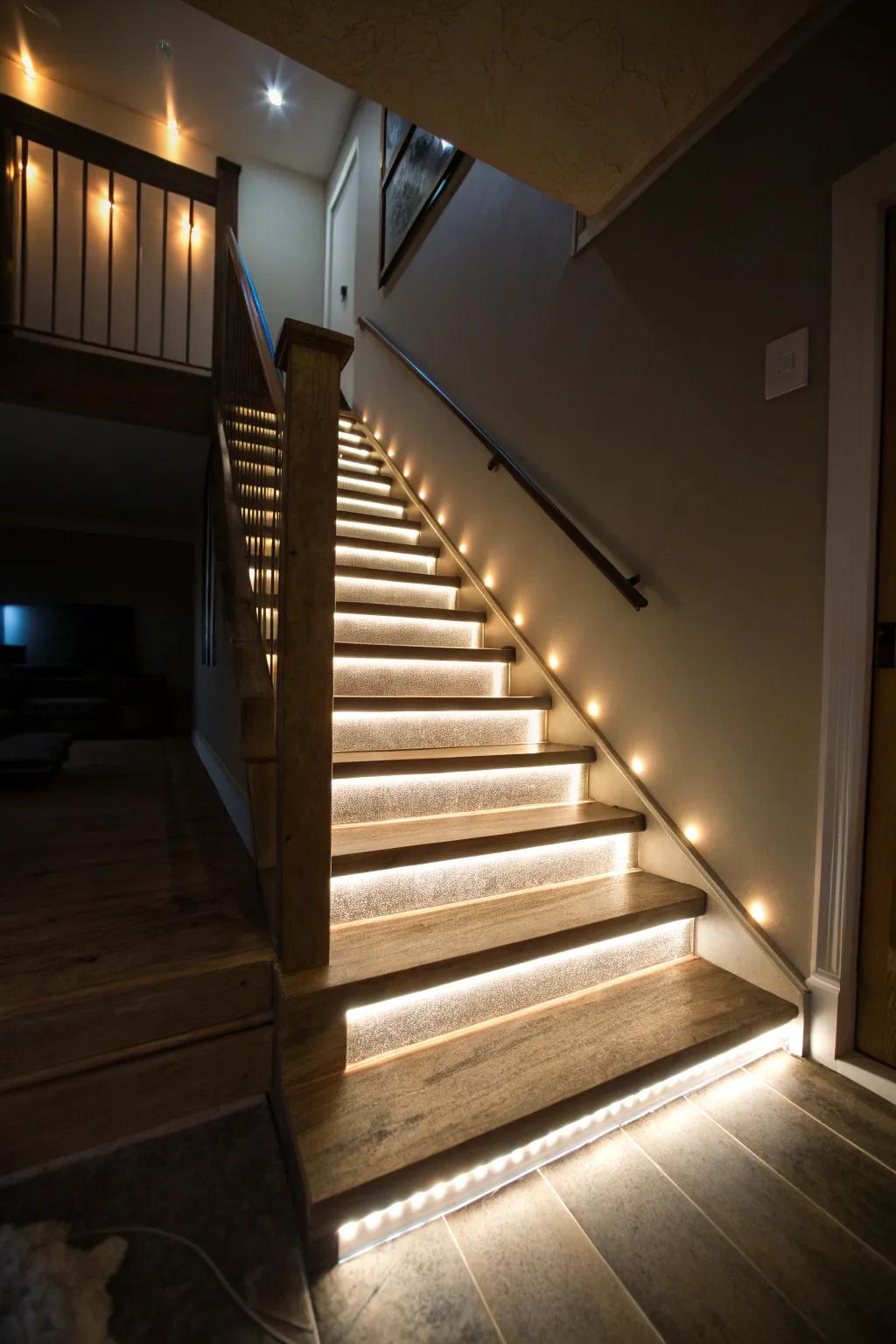 Subtly illuminate your steps with LED strip lights.