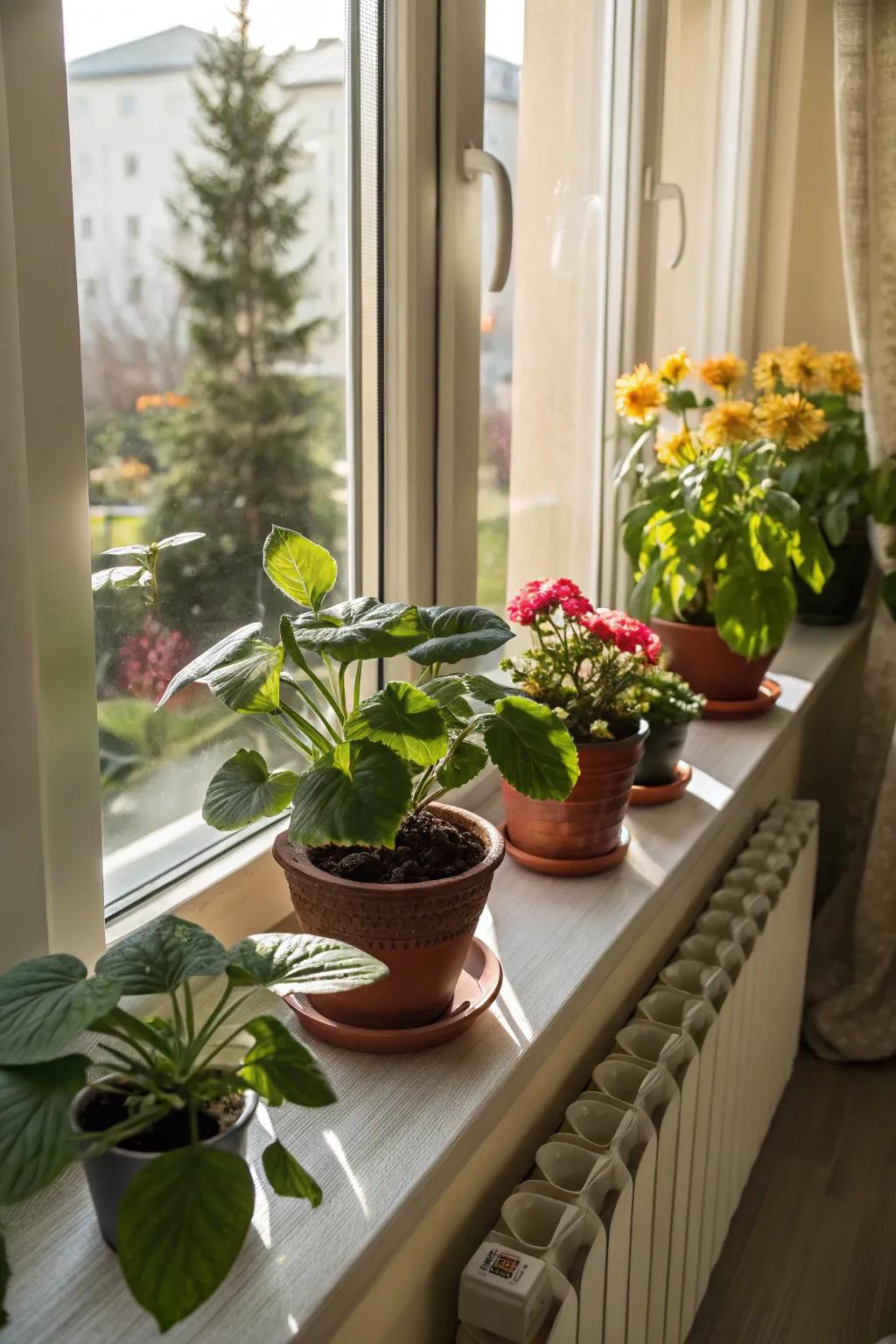 A sun-drenched windowsill evolves into a radiant botanical showcase.