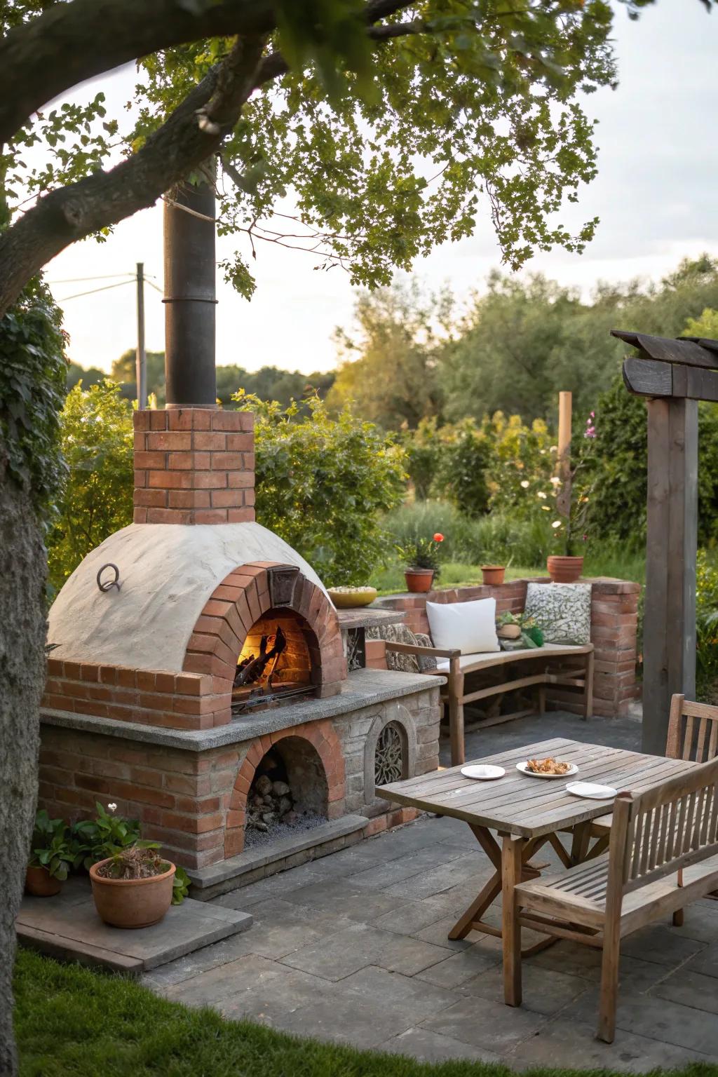 Enjoy artisanal pizzas and more with a charming pizza oven.