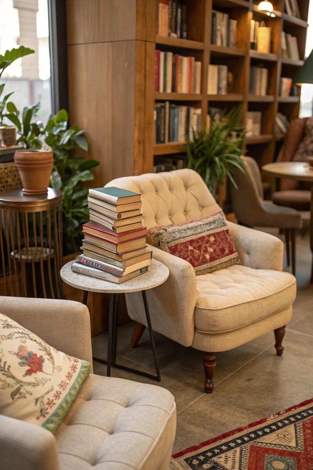 A comforting nook that entices guests to immerse themselves in the joy of reading.