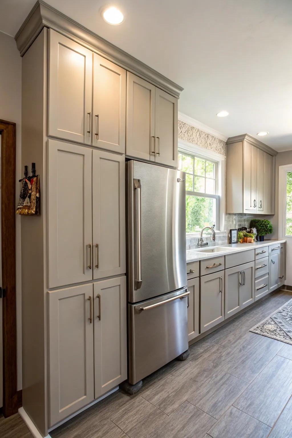 Extended cabinetry establishes a cohesive and unified kitchen design.