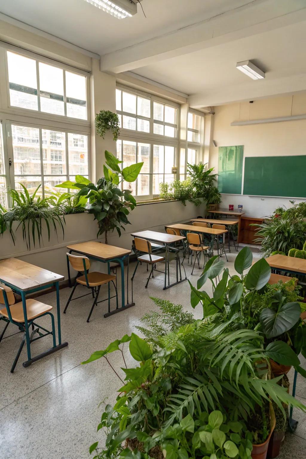 Natural elements impart a calming, peaceful aura to the classroom.