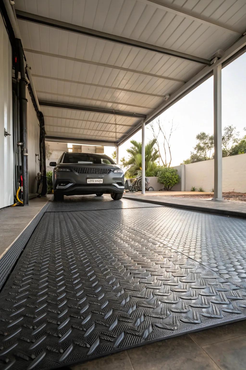 Roll-out mats deliver quick, protective flooring for your carport.