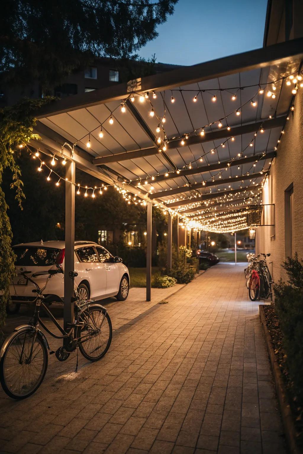 String lights add a touch of magic to your carport.