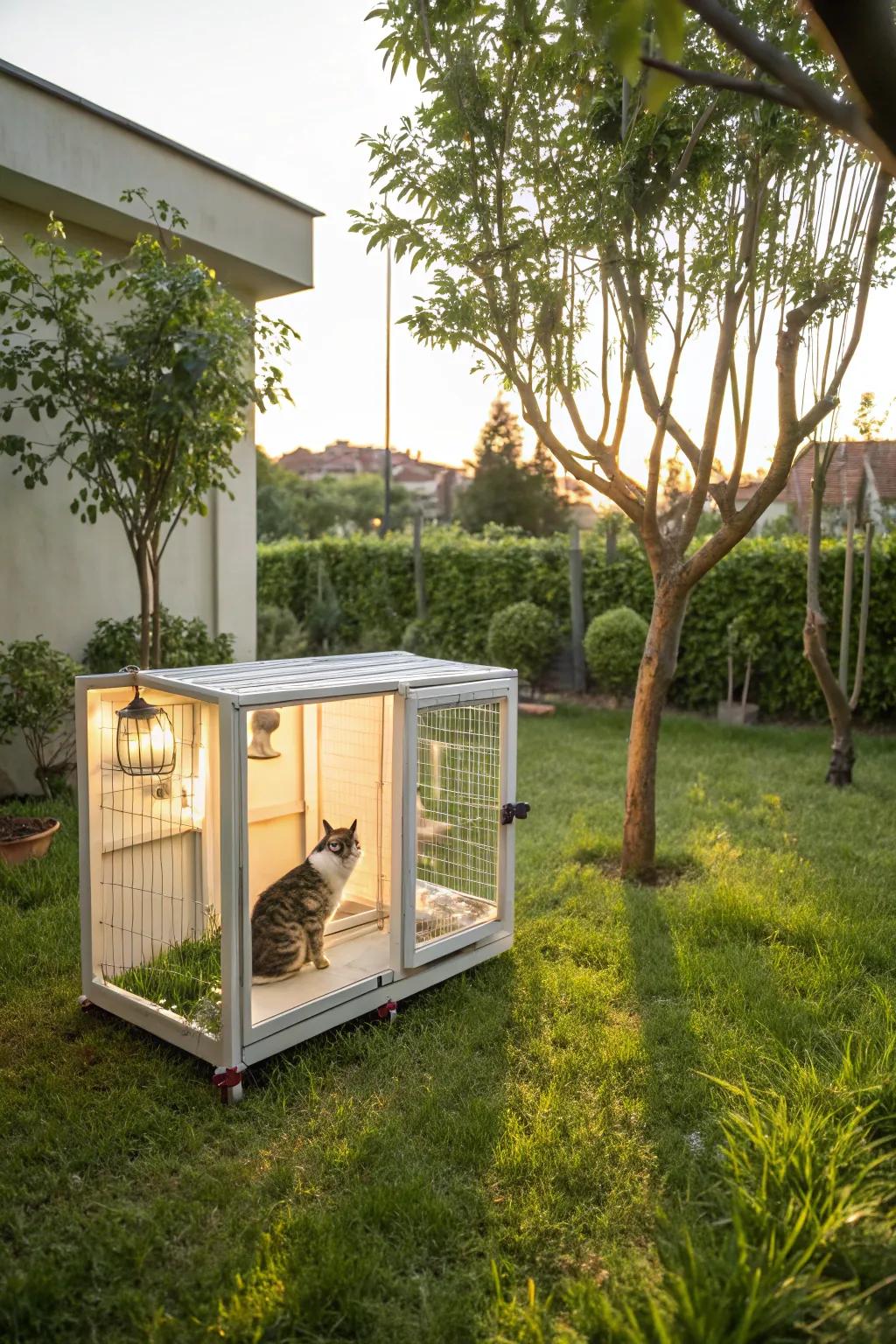 A portable cat enclosure that allows for effortless repositioning and adaptable usage.