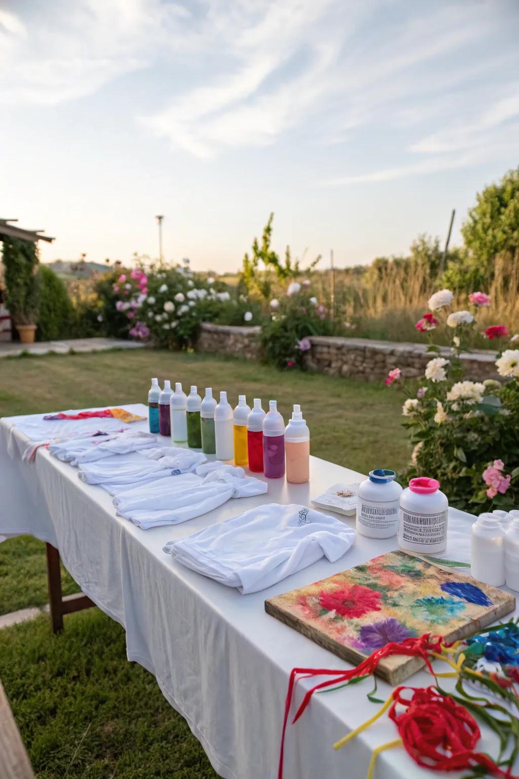 Tie-dye station ready for a creative activity.