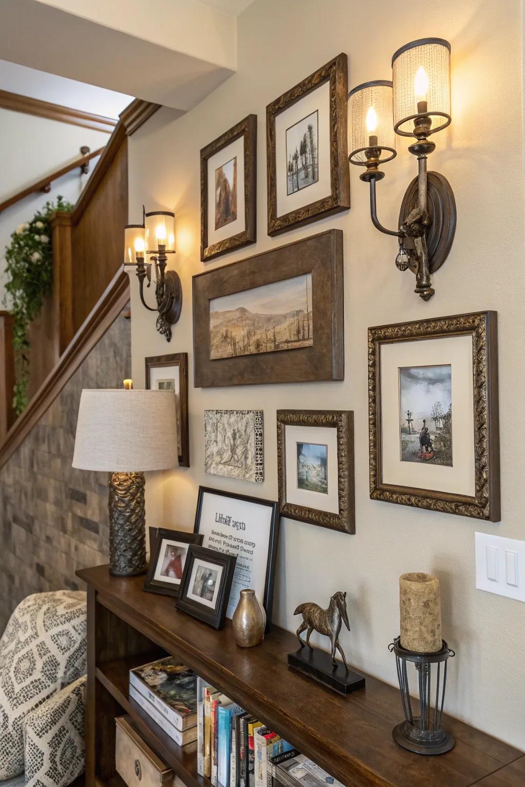 Mixing decor elements with pictures can enhance visual interest.