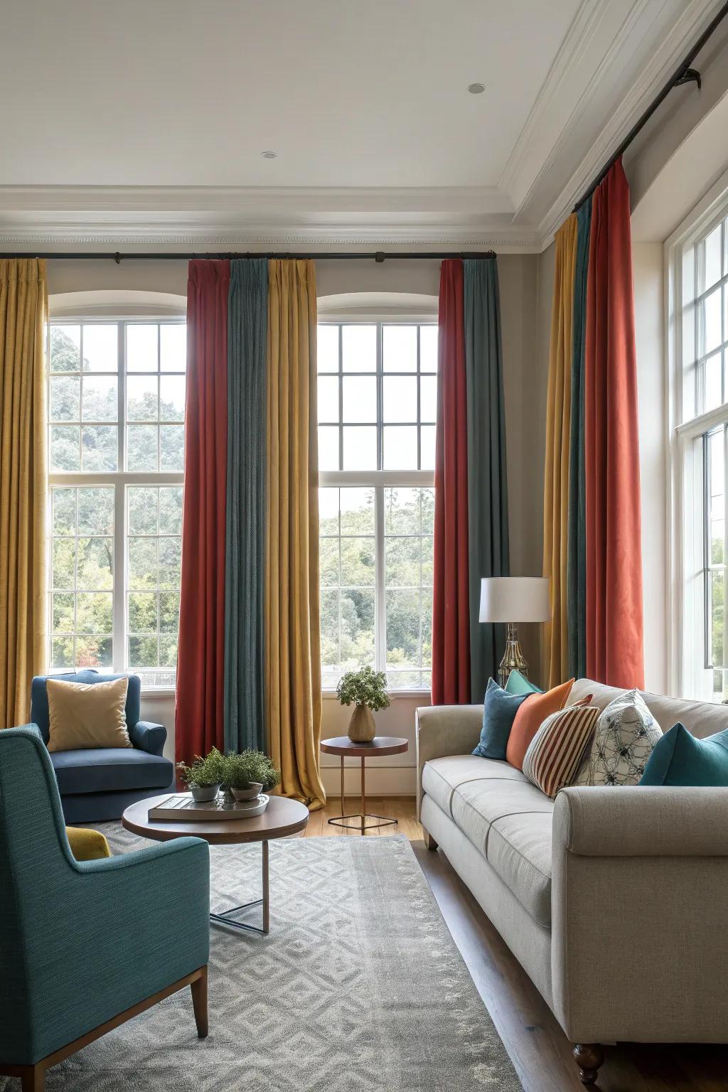 Hue-synchronized drapes enhance the overall equilibrium of a space.