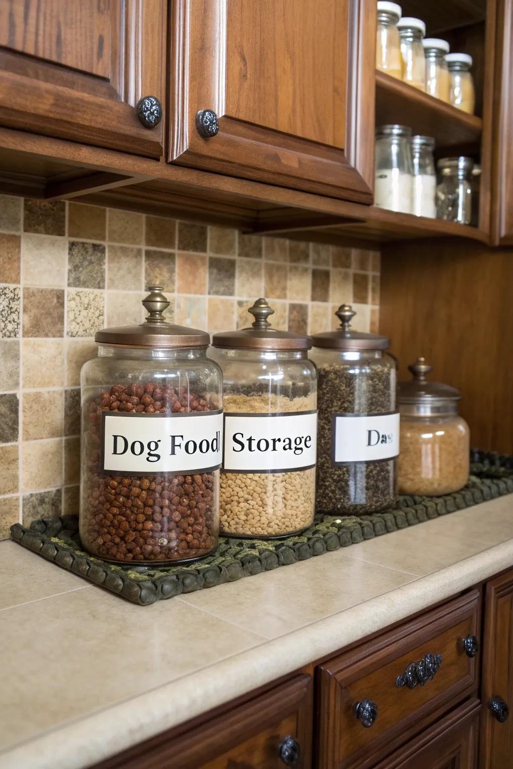 Stylish decorative jars make dog food storage a part of your home decor.