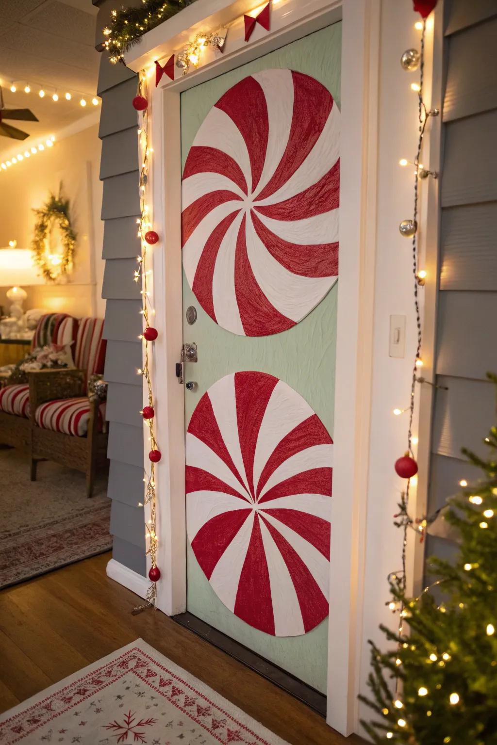 Peppermint swirls add a classic holiday charm to any door.