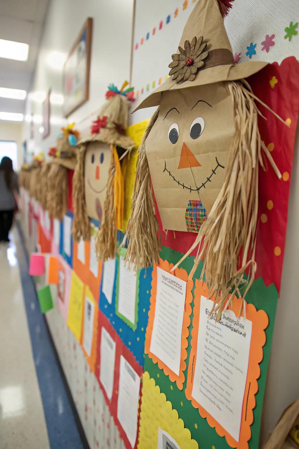 Scarecrow Friends bulletin board brings smiles and creativity.