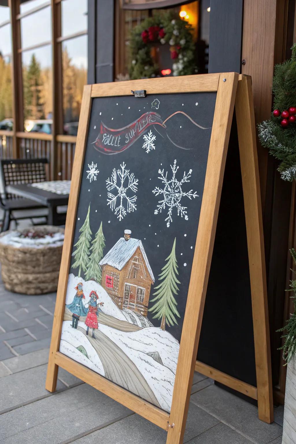 Embrace winter with snowy chalkboard art.