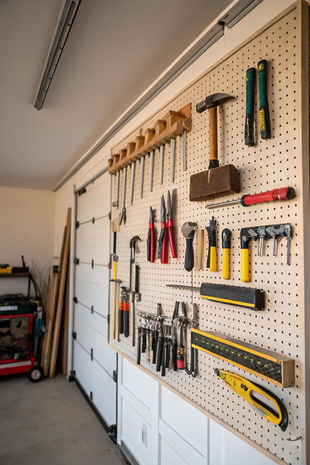 Pegboards offer a simple yet effective way to organize tools.