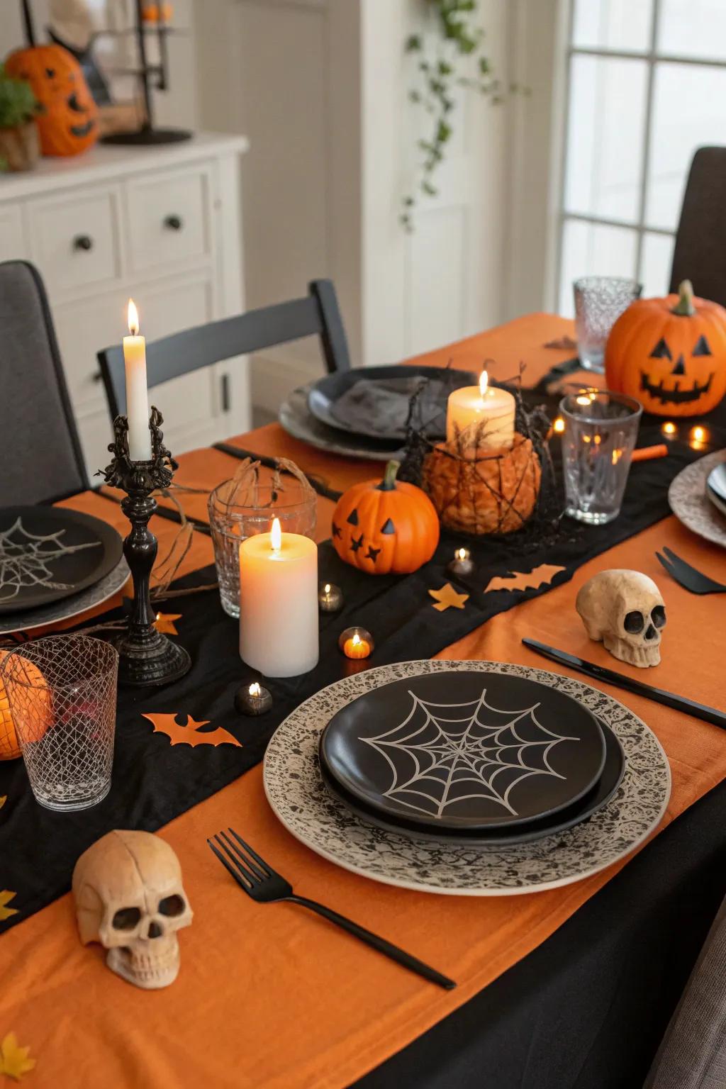 Set the mood with spooky table settings.