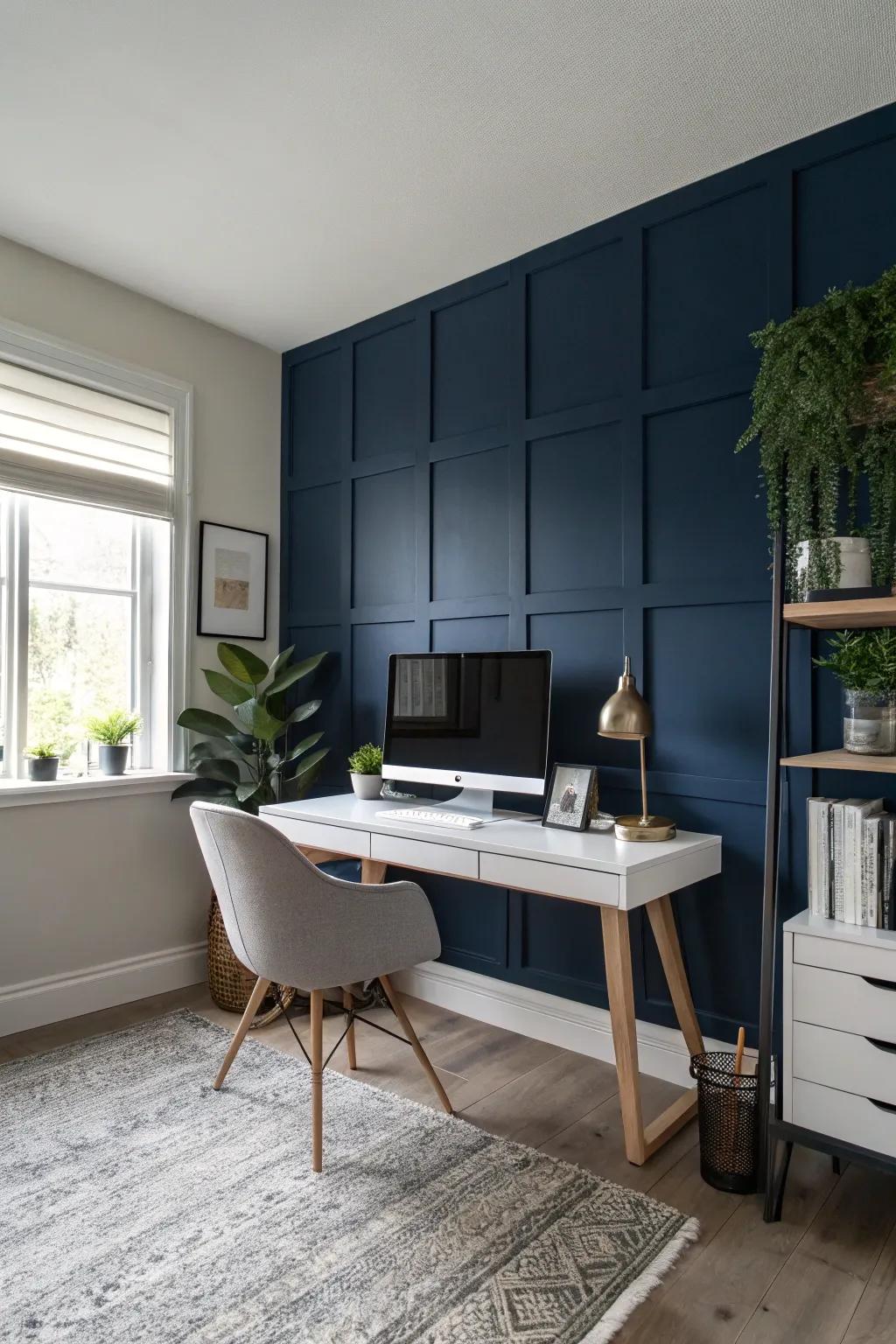 A vibrant statement wall adds dimension and personality to any office.