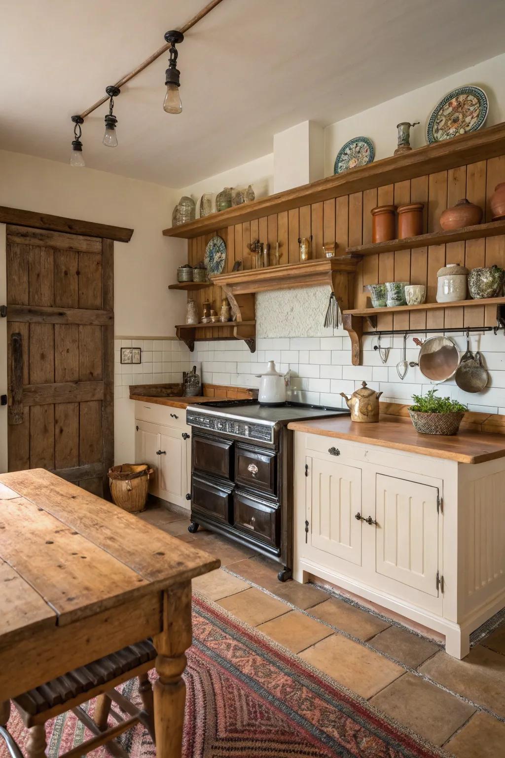 Weathered wood trims impart a warm and timeless charm to your kitchen.