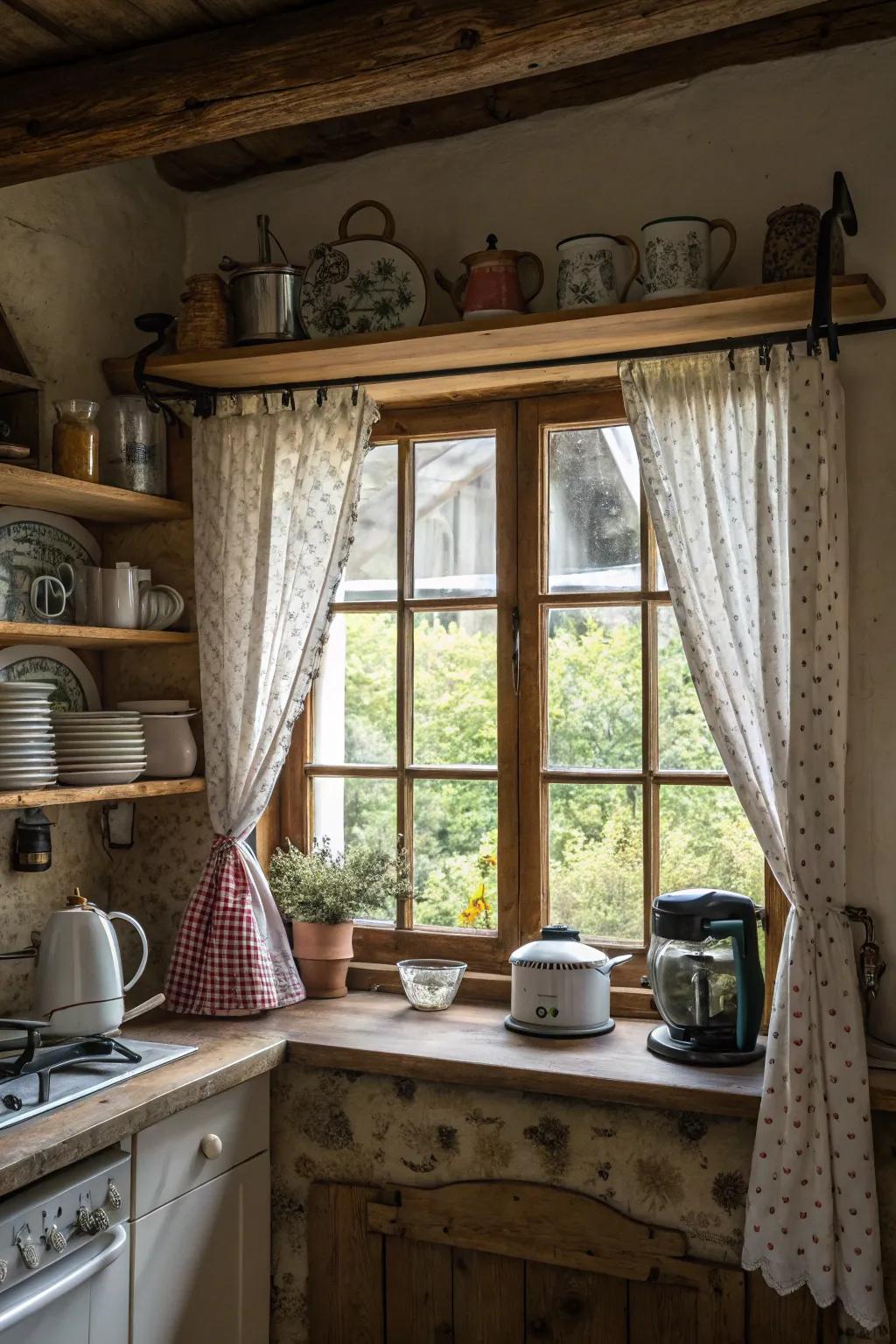 Café curtains add character while allowing natural light to brighten your kitchen.