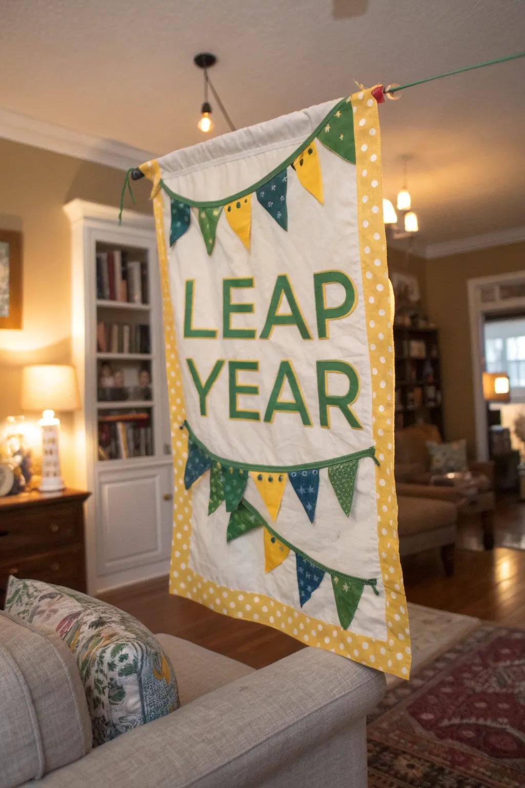 A vibrant Leap Year streamer establishes the ambiance for celebration.