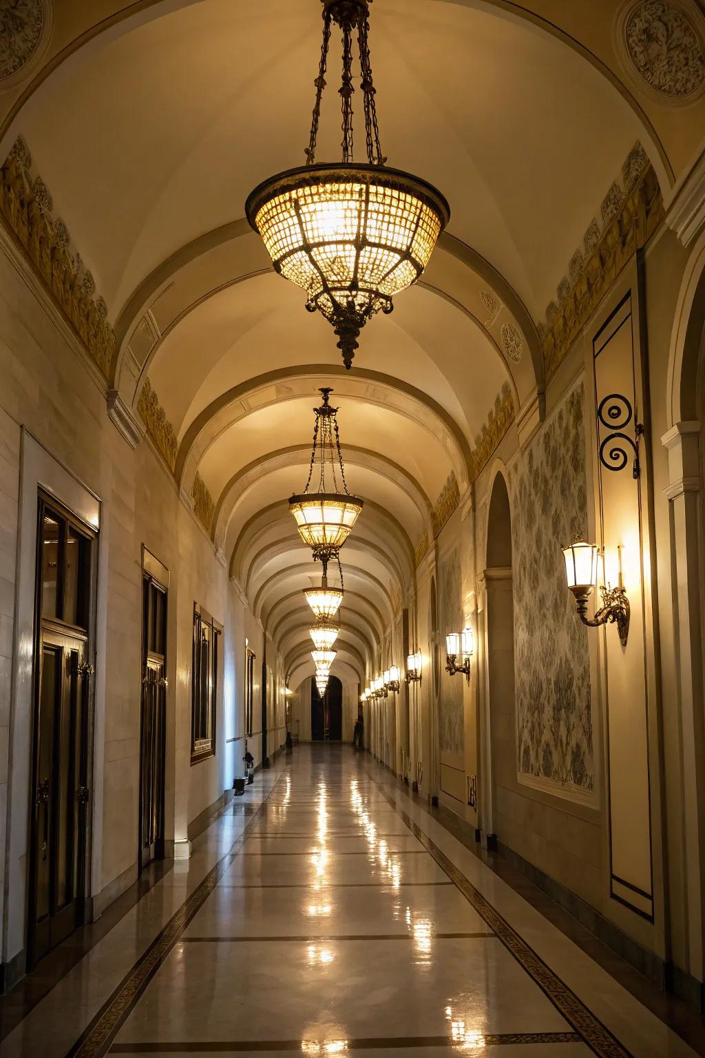 Pendant lights add a touch of elegance and warmth to any hallway.