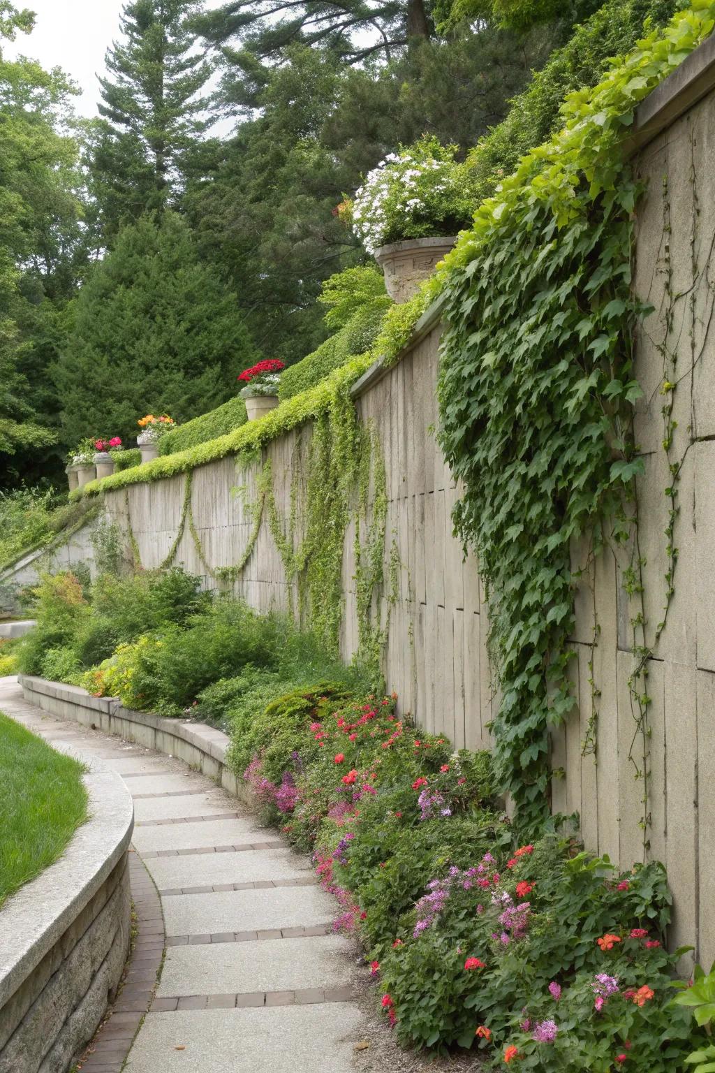 Rockface showcasing climbing vines and lush greenery.