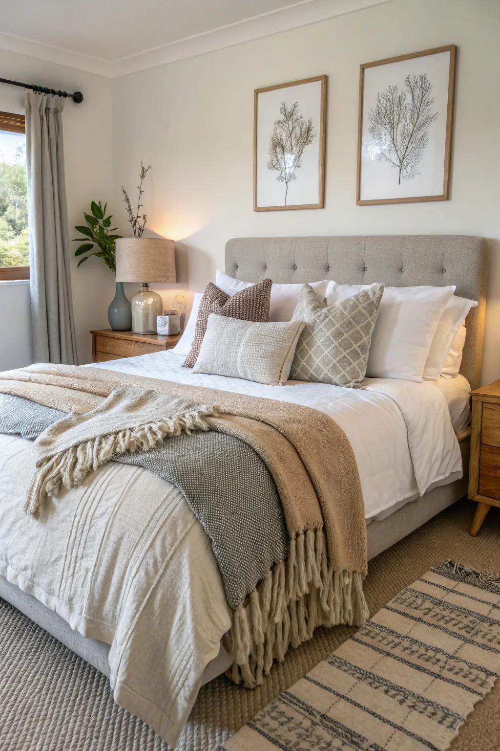 Cozy textiles add warmth and comfort to this modern farmhouse guest bedroom.