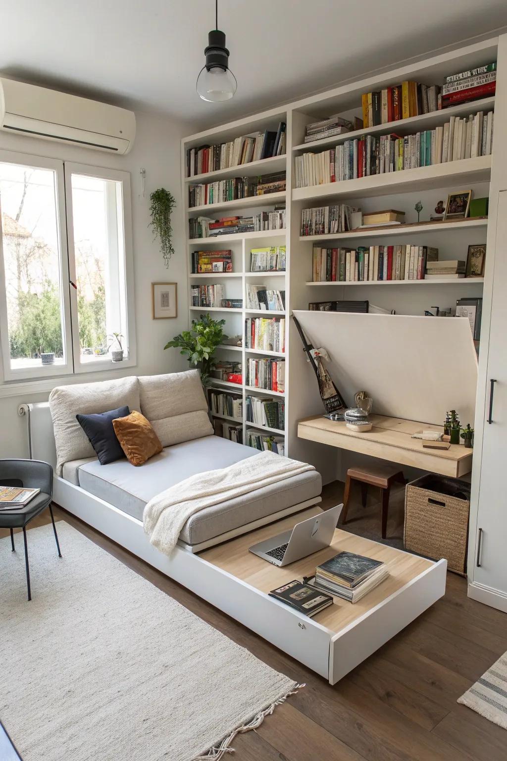 Choose furnishings that perform multiple tasks to conserve space.